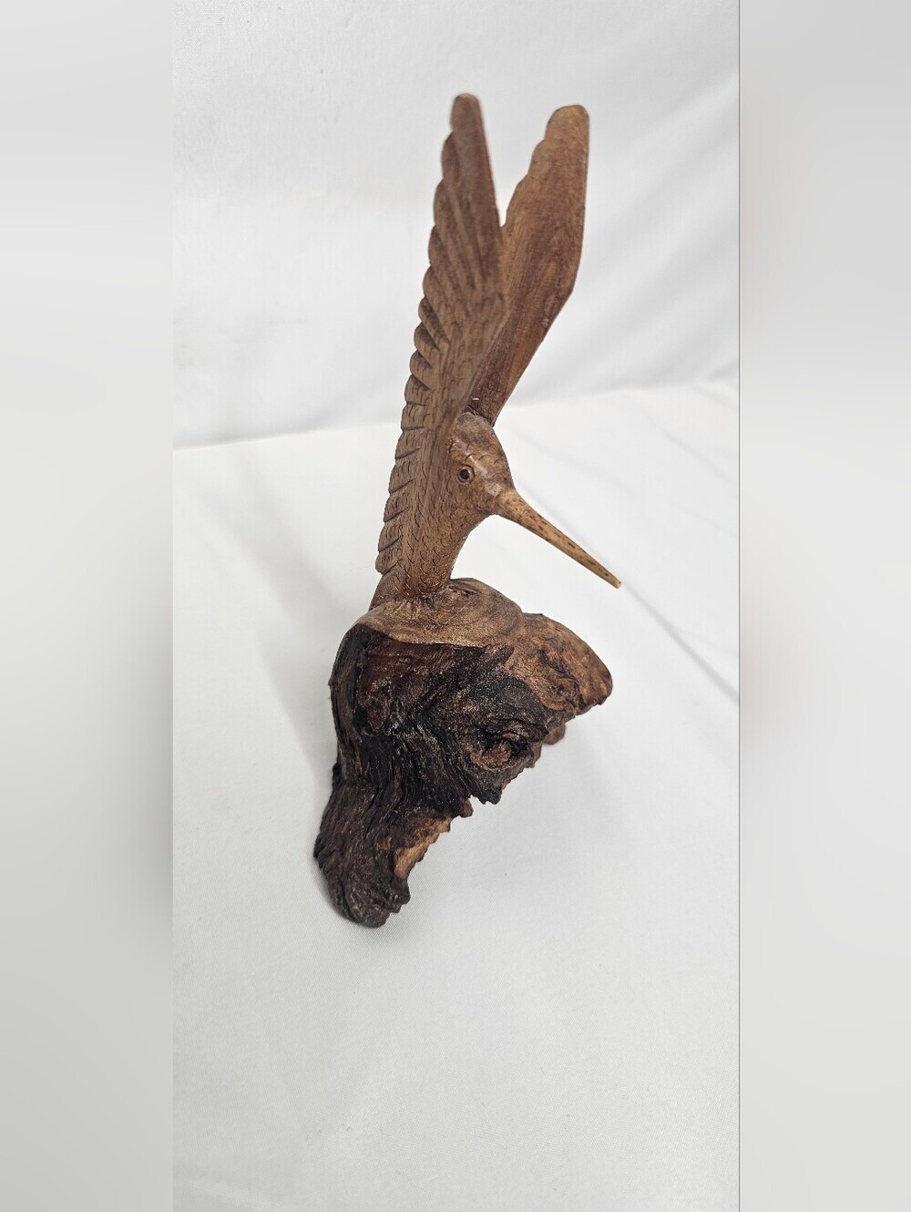Vintage Hand Carved Wooden Hummingbird Sculpture Ironwood Burl Base Figurine 6"